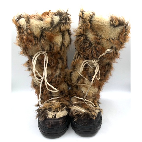 Mukluks Shoes - Muk Luks Women's Red Tan Knit Design Snow Boots Faux Fur Lined Size 9 Tan/Beige